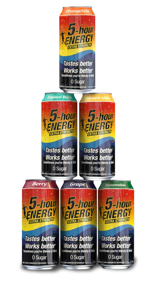 Six delicious flavors of 5-hour ENERGY Drinks